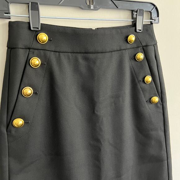 LOFT Pencil Straight Skirt Black Sailor Gold Button Front with Pockets 00P NWT - Picture 2 of 7